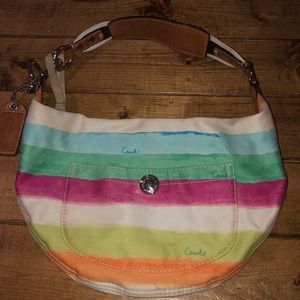 Coach Watercolor Hampton Pink Rainbow Striped Bag - cute for summer!